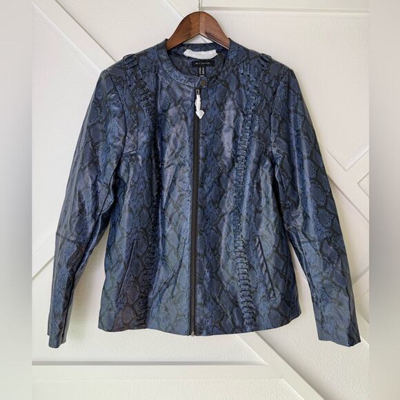 NWOT H By Halston Snake Print Faux Leather Jacket Blue & Black Size 12 - Picture 1 of 12